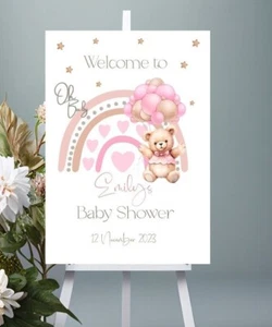 Cartel de bienvenida GLOBO rosa baby shower personalizado, BANNER, telón de fondo, póster - Imagen 1 de 2