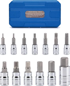 13PCS Metric Hex Bit Socket Set CR-V Allen Kit, S2 Steel, 2-14Mm, 1/4", 3/8" & 1 - Picture 1 of 12