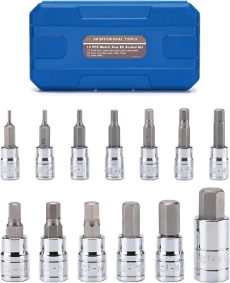 13PCS Metric Hex Bit Socket Set CR-V Allen Kit, S2 Steel, 2-14Mm, 1/4", 3/8" & 1 - Image 1 of 4
