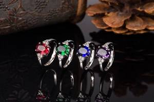 Women's Sterling Silver Green Cubic Zirconia Blue Princess Cut Engagement Rings - Picture 1 of 25
