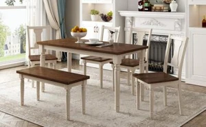 Juego de mesa y sillas de comedor clásico de madera de 6 piezas para cocina y comedor - Imagen 1 de 12