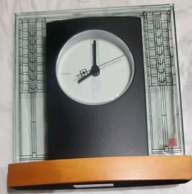 Bulova Frank Lloyd Wright Glasner House Clock Desk Mantel Glass Wood Etched - Image 1 of 4
