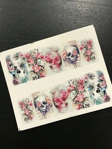 Nail Art Water Transfer Decal Stickers Skulls Rose Flowers Rock Gothic Halloween - Picture 1 of 3