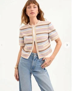 NEW AUTHENTIC VERONICA Wyatt Short-Sleeve Jacket in Stone Khaki Multi $648 - Picture 1 of 12