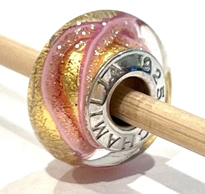 CHAMILIA OB-155 Pink &Gold Glass & Sterling Silver Charm CHAMILA925 +BAG RETIRED - Picture 1 of 10