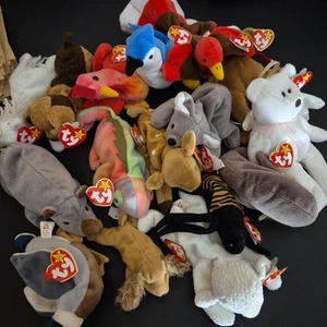 Lot of 16 TY Beanie Babies With Tags Vintage No Duplicates As Pictured Read - Picture 1 of 23