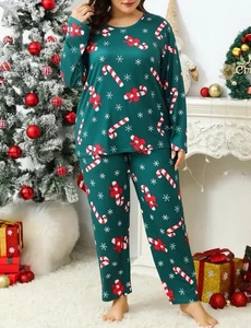 Damen Weihnachten Zuckerstange Schneeflocke Pyjama Grün Größe Plus 1XL Neu - Bild 1 von 1
