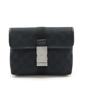GUCCI GG Canvas Body Bag Hüfttasche Gürteltasche Leder Schwarz Silber Metall - Bild 1 von 7