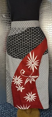 Max Mara Rojo Negro Floral Multipatrón Falda Lápiz Con Cinturón 100% Algodón Talla 10 Foto 1 de 4