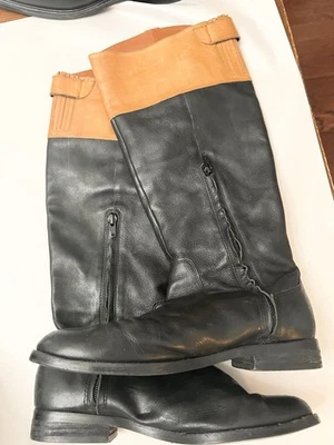 LAUREN RALPH LAUREN-negro/marrón "Jaden" cuero botas altas ecuestres 7 Foto 1 de 4