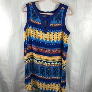 Umgee Blue Women's Size: M Sleeveless Geometric Print Keyhole Neck Shift Dress - Picture 1 of 4