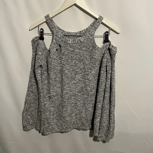 Hollister Women’s Grey Shoulder Cut Knitted Knit Jumper Medium  - Picture 1 of 3