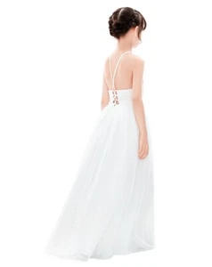 A-line Flower Girl Dress Halter Lace Dresses Wedding Junior Bridesmaid Dresses - Picture 1 of 40