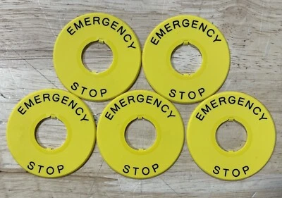 IDEC HWAV-27 Pushbutton Nameplate, E-Stop Switch, 22mm, Yellow - Lot of 5