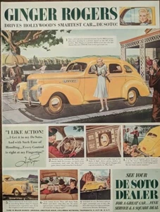 1938 DeSoto Ginger Rodgers Hollywood Actress Yellow Vehicle Print Ad - Picture 1 of 1