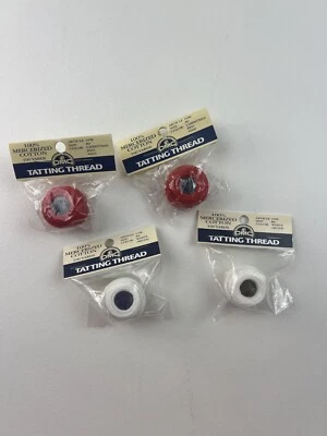 Lot of 4 DMC Tatting Thread in Original Packaging White & Red - Image 1 of 4