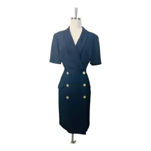 Vestido Blazer Vintage Años 90 Liz Claiborne Azul Marino Doble Pecho Mujer Talla 14 Pequeño - Imagen 1 de 7
