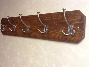 Sanded An Stained 28"Reclaimed Board Coat-Hat Rack 5 TRI hook weathered Handmade - Picture 1 of 8