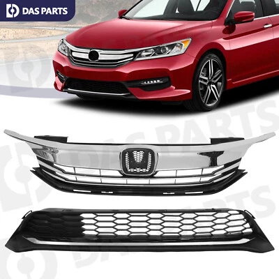 For Honda Accord Sedan 4D 2016 2017 Front Bumper Upper Lower Grille Grill Set Foto 1 de 4