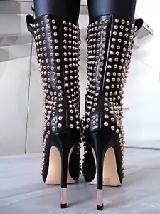 Dame Rose Original High Heels Gold Spikes Pointy Boots Black 36 - Bild 1 von 10