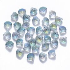 100x Medium Turquoise AB Color Scallop Transparent Glass Beads Charms Craft 10mm