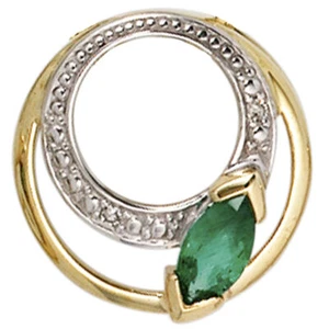 Anhänger mit Smaragd grün & 2 Diamanten Brillanten 585 Gold Gelbgold Damen - Bild 1 von 4