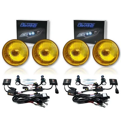 5-3/4" Stock Amber Yellow Glass Headlight Fog Light Lamp 35w 6K HID Bulbs Set - Image 1 of 4