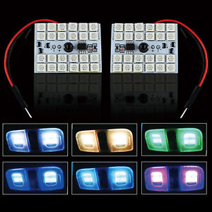 A1 2x RGB Multi-Color LED Panel Light 24-SMD 5050 Interior Accent Bulbs w Remote