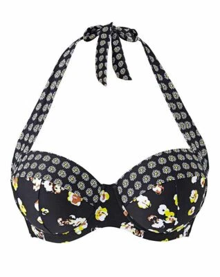 Joe Browns Bikini Top Size 34E Black Yellow Floral Padded Bandeau Halter Bra New - Image 1 of 4
