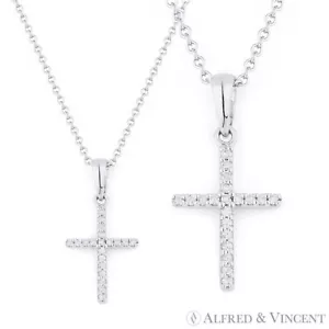 Collar Colgante Crucifijo Dije Cruz Diamante Corte Redondo 0,06 quilates en Oro Blanco 14k - Imagen 1 de 3