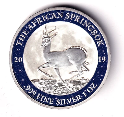 AV-VD Gabun 2019 1000 Francs CFA Springbock Sternenhimmel 1 OZ 999 Silber V109 - Bild 1 von 2