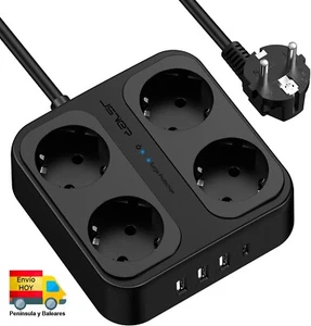 REGLETA LADRON 4 ENCHUFES 3 USB y USB-C CABLE 1,8m INTERRUPTOR 220V 16A - Imagen 1 de 7