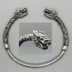 Dragon 925 silver bangle torc biker pagan viking ragnar oath norse nordic goth - Picture 1 of 5