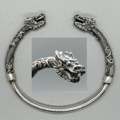 Dragon 925 silver bangle torc biker pagan viking ragnar oath norse nordic goth  - Image 1 of 4