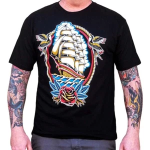 Black Market Art Smooth Sailing T-shirt Abrom Rose Tattoo Nautical Ship Tee S-2X - Picture 1 of 5