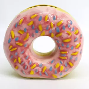 KERAMIK GLASIERT BUNTE STREUEN ROSA GLASIERUNG DONUT NEUHEIT FREISTEHENDE BANK - Bild 1 von 8