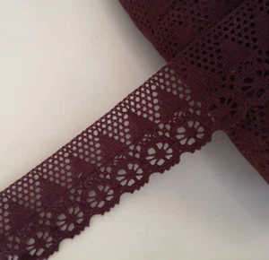 7 Yards 2.25"' Wide Lovely Floral Cotton Crochet Lace Trims Purplish Red m0193 - Picture 1 of 2