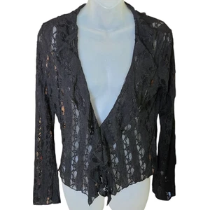 Vintage J Jill Womens S Black Lace Crochet Cardigan Witchy Fairycore Grunge 90s - Picture 1 of 9