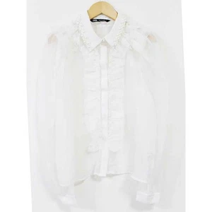 Zara Pearl Collar Sheer Ruffle Blouse Womens S White Used KIDS-0 - Picture 1 of 6