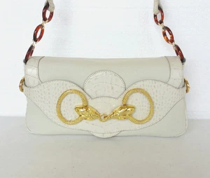 Hot In Hollywood NEW Handbag Shoulder Bag Purse Ivory Color Canvas & Leather - Picture 1 of 12