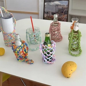 1pc Handmade Colorful Knitted Cup Cover Travel Outdoor Anti-slip Cup Sleeve - Picture 1 of 25