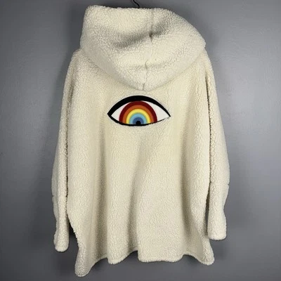 Sudadera con Capucha Lauren Moshi Ltd Teddy Sherpa Para Mujer M/L Arco Iris y Estrellas Marfil *LEER Foto 1 de 4