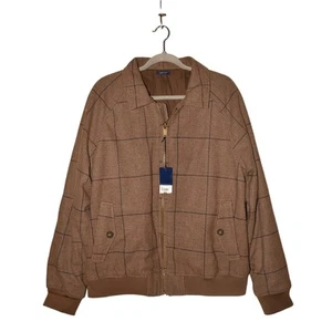 STAFFORD NUEVO $120 Chaqueta Bomber Marrón a Cuadros Cremallera Completa Mezcla de Lana Para Hombre Grande - Imagen 1 de 5
