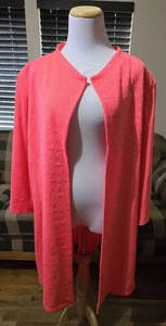 Nuevo con etiquetas Cárdigan Chaqueta Plumero Misook Talla 3X Acrílico Tejido Texturizado Rosa Coral Brillante - Imagen 1 de 19