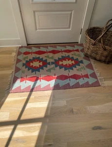 Turkish Kilim Rug Floor 3x4 Handmade Flatweave Ikat Wool Area Rug - Picture 1 of 5