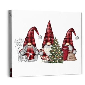 Christmas Wall Decor, Red Buffalo Plaid Christmas Gnomes Wall Art Prints, Chr... - Picture 1 of 5