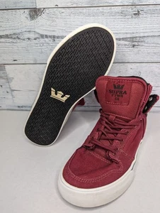 Supra S11222K Kids BURGUNDY Skateboarding Shoe Hi-Top Skate Sneaker US 4Y - Picture 1 of 9