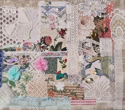 Slow stitch junk journal kit Vintage cotton lace fabric scraps Sewing Craft K#2 - Image 1 of 4