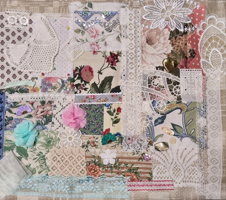 Slow stitch junk journal kit Vintage cotton lace fabric scraps Sewing Craft K#2 - Image 1 of 4