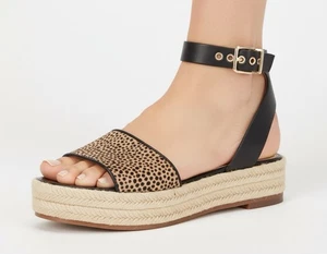 Vince Camuto Kathalia Sandals Espadrille Cow Hair Cheetah Black Leather Size 8 - Picture 1 of 11